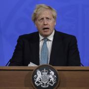 Prime Minister Boris Johnson during a COVID-19 media briefing in Downing Street, London, on Friday, May 14, 2021.