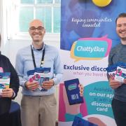 Davina Langley, marketing manager at Konectbus, with Tom Gaskin (right) and Shaun from Shoebox Community Hub