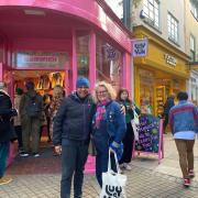 Enid Otun and Lucy Ashby visiting the new Lucy & Yak shop in Norwich.
