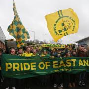 Norwich fans marched to Carrow Road ahead of City's 3-0 win over Ipswich in February 2019