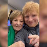 Ed Sheeran with Delia Smith after the Norwich v Ipswich match