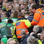 Anthony Wyatt, inset, who collapsed during Norwich City's 4-1 win over Cardiff on February 17 is 