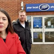 Labour's  candidate for Norwich North, Alice Macdonald, left,  pictured with district councillor Adrian Tipple, has urged Boots to reconsider the closure of its pharmacy in Sprowston