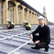 Work has started on installing solar panels on the roof of St Peter Mancroft Church in Hay Hill