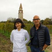 Stanley Tucci and chef Chiara Pavan at Ristorante Venissa in Venice