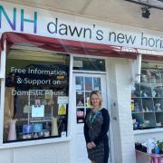 Lorraine Curston, founder of Dawn’s New Horizon domestic abuse support group, outside its charity shop on Cannerby Lane, Sprowston