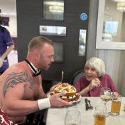 Justin from Buff Boyz Butlers ensured Phyllis Durrant enjoyed her 99th birthday at Broadlands Lodge care home