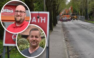 Jason Chadwick (upper inset) and Darryl Eastell (lower inset), who both run businesses near Sweet Briars Road, said they were frustrated by the how prolonged the closure had been.