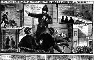 This drawing from The Illustrated Police News shows 'the double event' when Jack the Ripper struck twice in one night