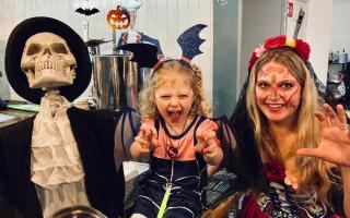 Monday, October 31. Happy Halloween! Juliette Hill, aged 4, with cafe owner Rianna Royall enjoying the Halloween party at the Olive Garden on Waterloo Road