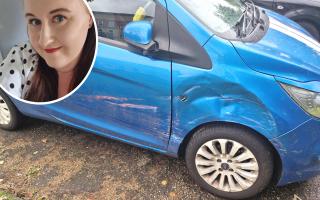 A First bus has driven into the side of Nicole Brown's Ford KA in Fiddlewood Road, Norwich