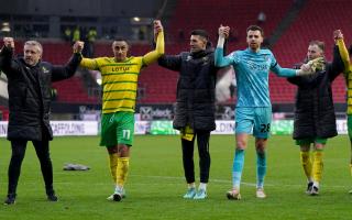 Norwich City celebrate their 2-1 win over Bristol City