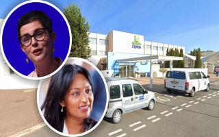 The Holiday Inn Express in Hellesdon will no longer house refugees. Inset: Norwich North MP Chloe Smith, top, and New Routes Integration chief executive Gee Cook