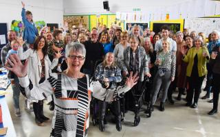 Nelson Infant School business manager, Brenda Moore, celebrates her retirement after 34 years with friends, family and colleagues